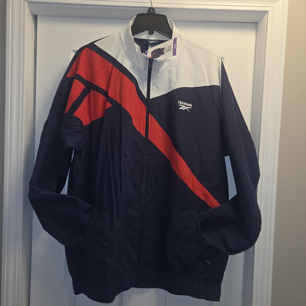 Mens Reebok Classics Regular Fit Colorblock Woven Track Jacket -Vector Navy-XXL